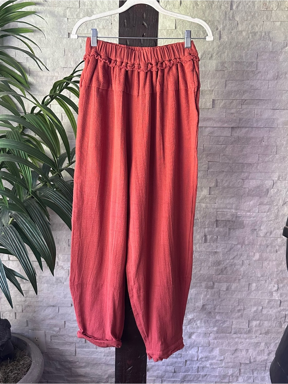 Anthropologie Terracotta Orange Elastic Waist Harem Cotton Boho Pants Size S